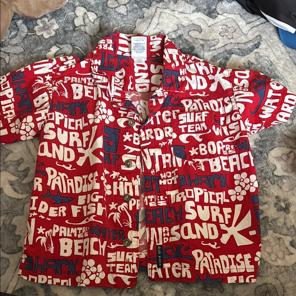 Old Navy Kids Red Graphic Button Down Shirt